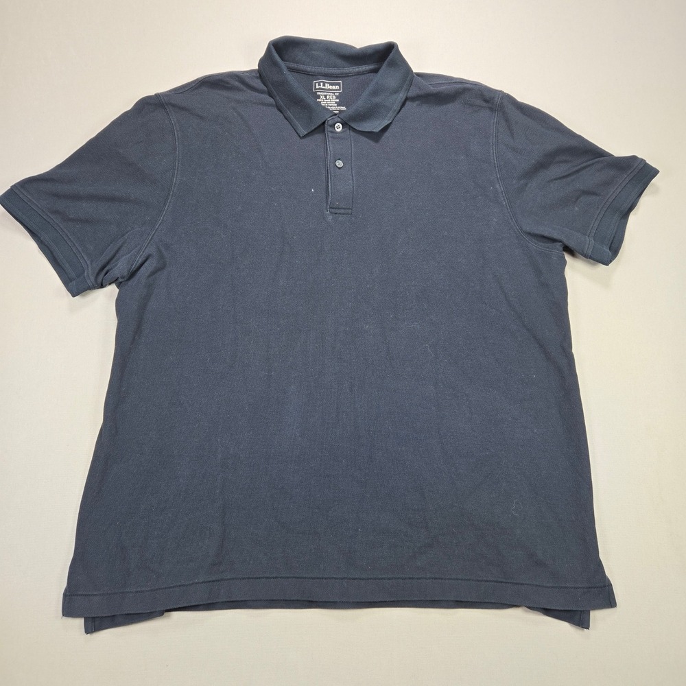 L.L. Bean Traditional Fit Polo Shirt XL REG Navy Blue 100% Cotton Mens
